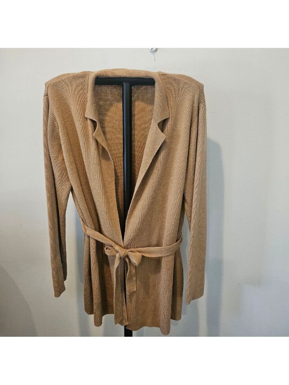 Women's Sag Harbor Camel Knit Belted Cardigan Sweater Large